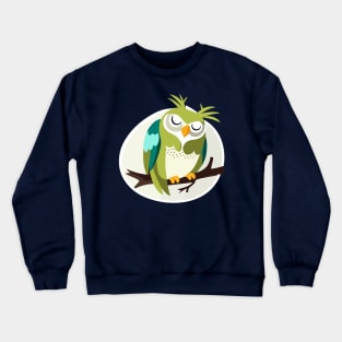 Cute Green Owl Sleeping on Branch Crewneck Sweatshirt